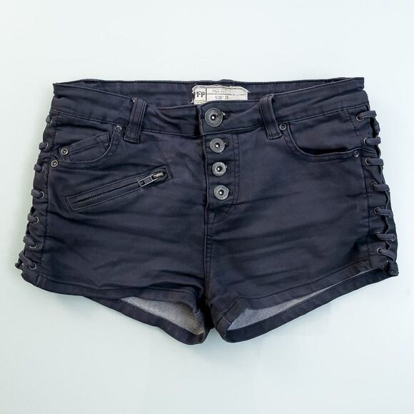 FREE PEOPLE Lace-Up Blue Denim Shorts - Picture 1 of 9